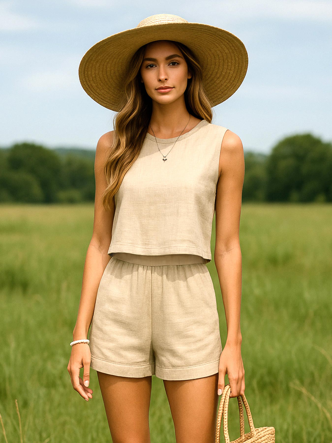 JTWEEN Two Piece Tank Top & Shorts Set Loungeset Vacation Outfit