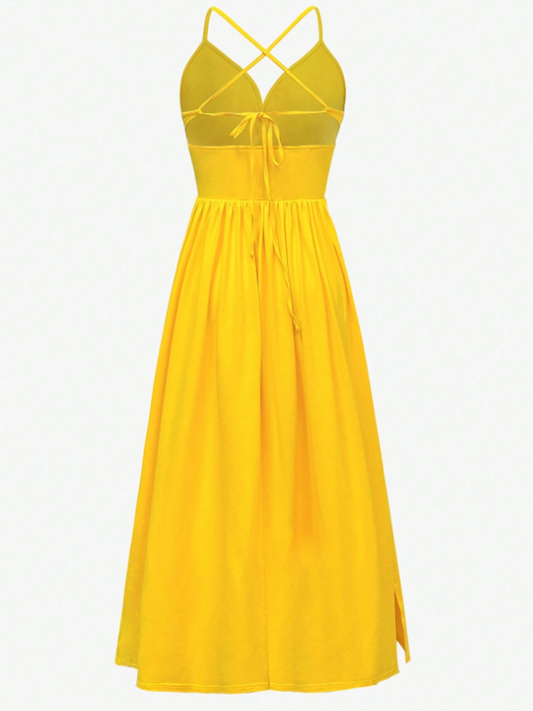 JTWEEN Women's Deep V-Neck Sleeveless Side Slit Floor Length Dress