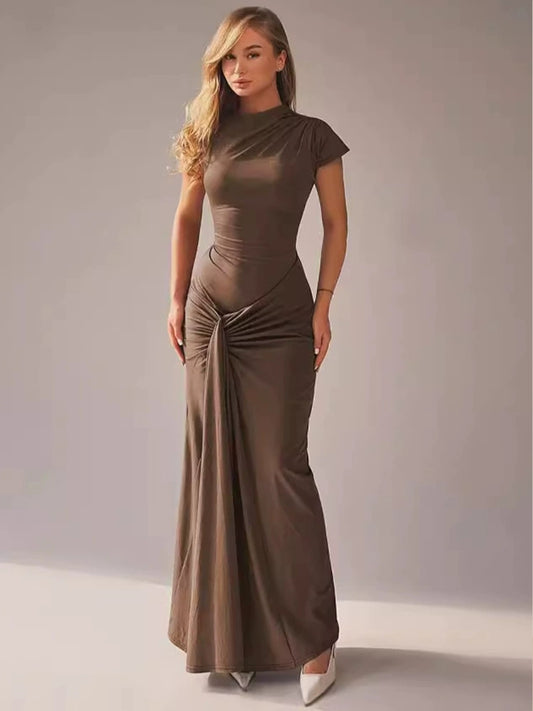 JTWEEN Mock Neck Sleeveless Knot Front Maxi Dress